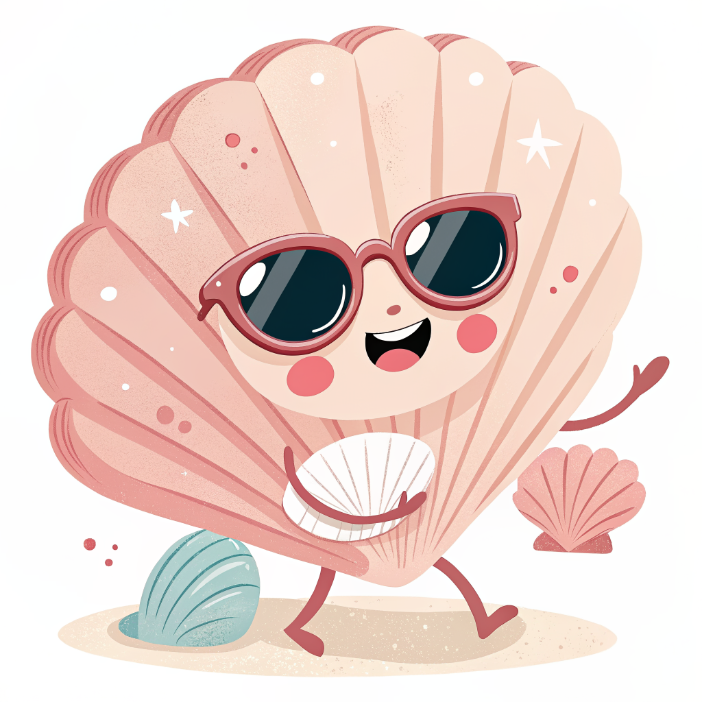 Shelly the seashell mascot wearing sunglasses and zinc stripes